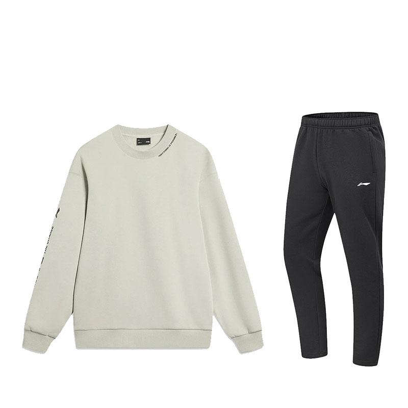 Li-Ning Comfortable Round Neck Long Sleeve Sweatpants Commuter Hoodie Set Men sets AWDTB37-9+AKLUA75-5