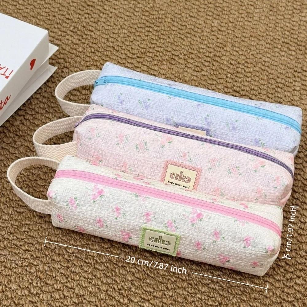 Korean Style Small Flower Print Pencil Case Large Capacity Pencil Pouch Pen Box Home Use