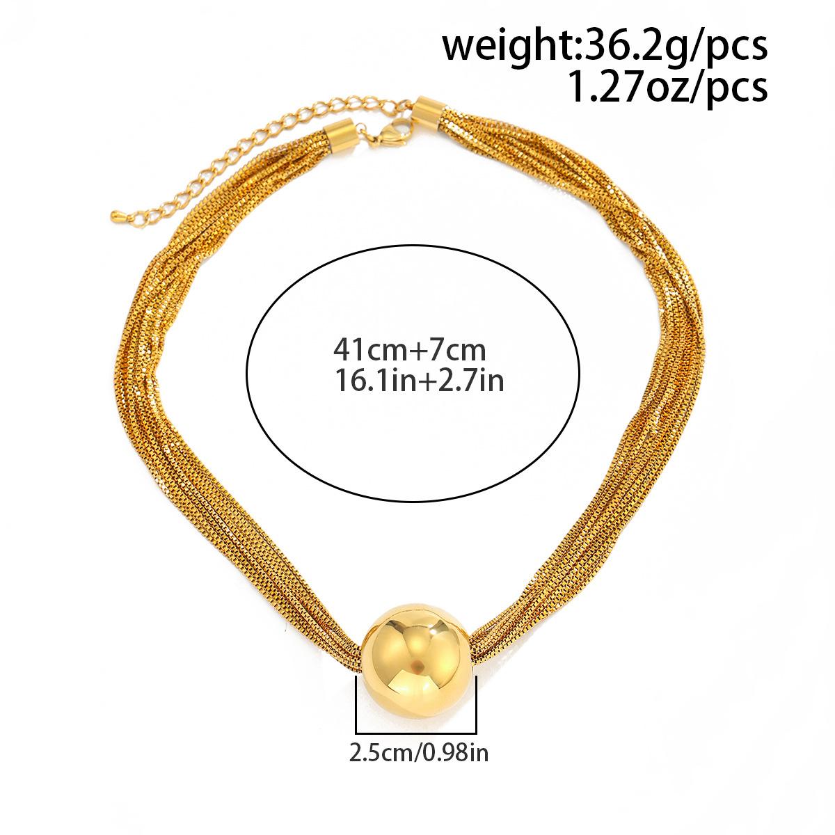 Luxury Stainless Steel 18K Gold Plated Chokers Necklace for Women Retro Multi-layer Round Ball Pendant Clavicle Chain Gift