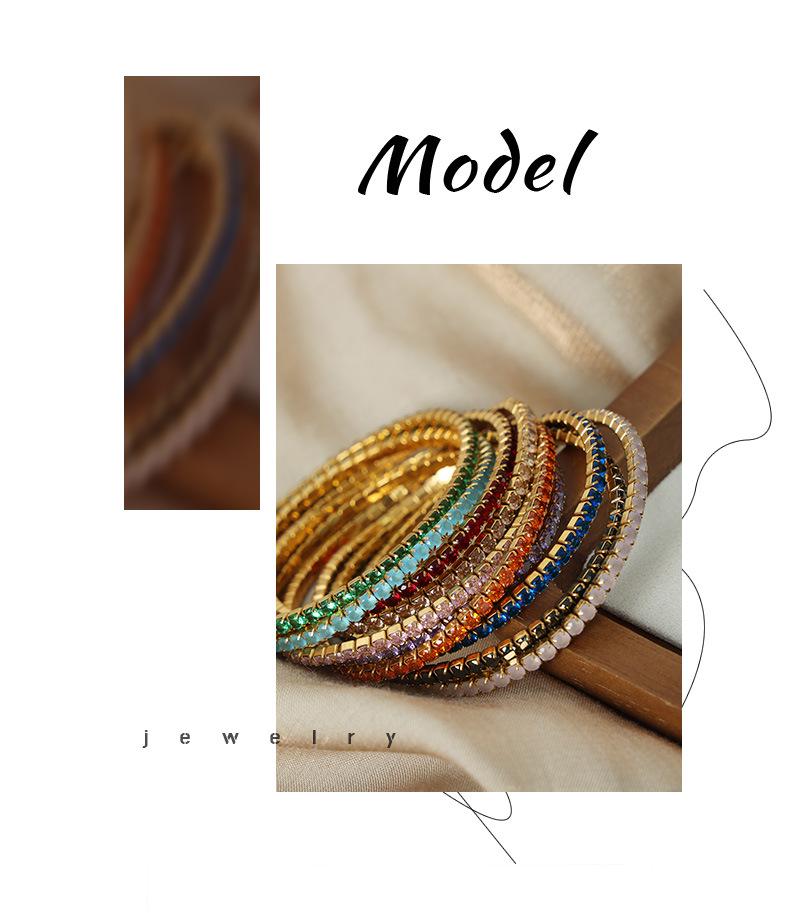 Multicolor Zircon Gold-Plated Titanium Steel Elastic Bracelet