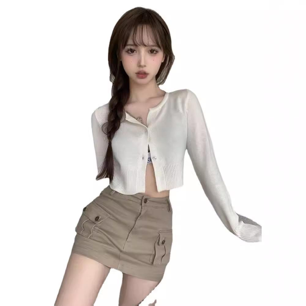 2023 Summer Trendy High-Waist Khaki Workwear Skirt for Women