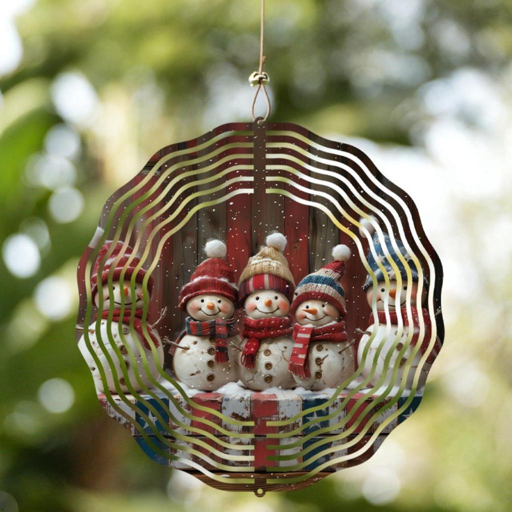 Outdoor Wind Chimes with Snowman Windmill 2D Hanging Kinetic Sculpture Metal Classic Style Wall Mounted Christmas Decor Gift