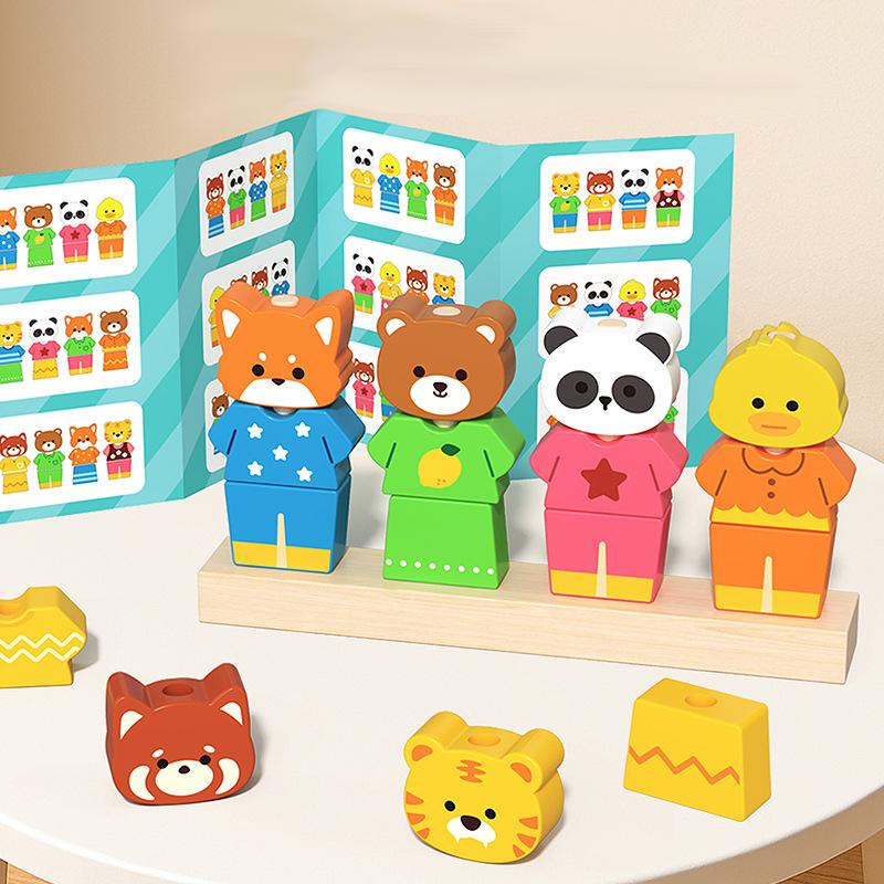 Montessori Holztiere Stapelspiel Anziehbaustein Spiel Pädagogisches Spielzeug Buntes Puzzle Logisches Denken Kinder Fantasievolles Spiel
