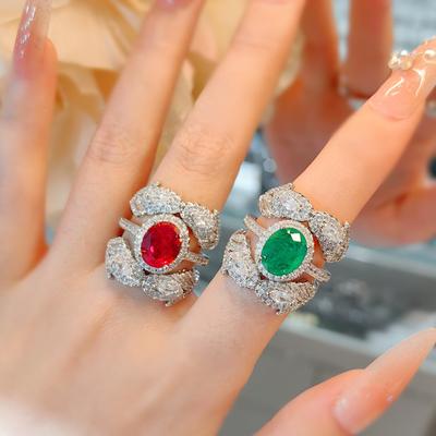 Draag Eén Of Twee Hoge Koolstof Diamant Rode Korund Ringen, Zware Industrie Luxe High-End Riem Katoen Smaragd Ring.