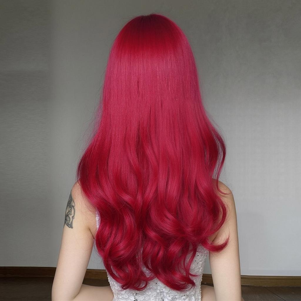 Wine Red Middle Part Wavy Wigs Realistic Cosplay Costume Wigs For Travel Celebrations Weddings