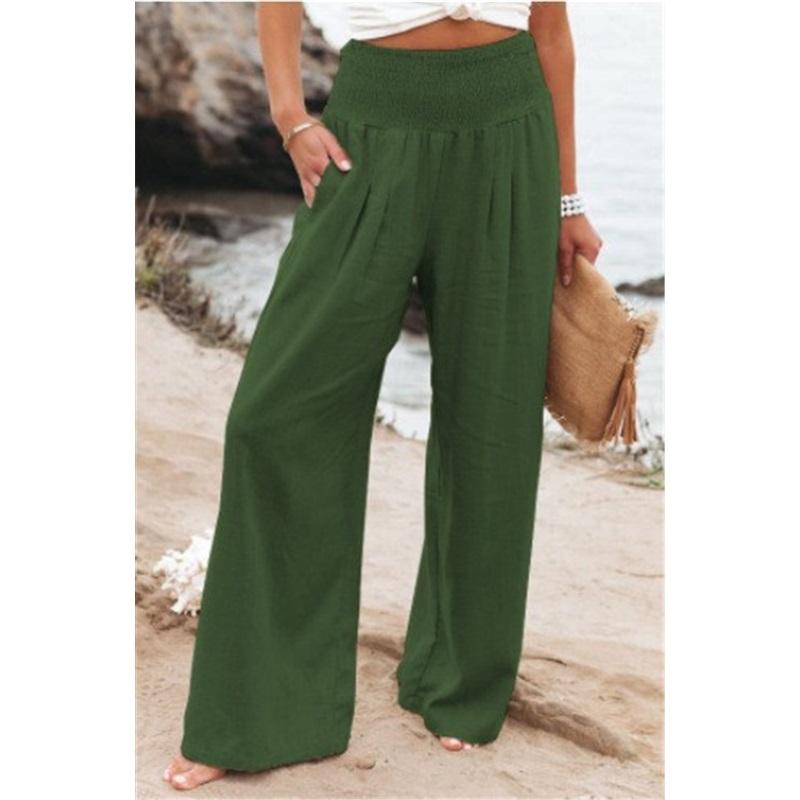 Frühling Sommer Damen Einfarbig Hochtailliert Weitbein Hose Lässig Lange Hose Leicht Bequem Weitbein Hose Für Damen