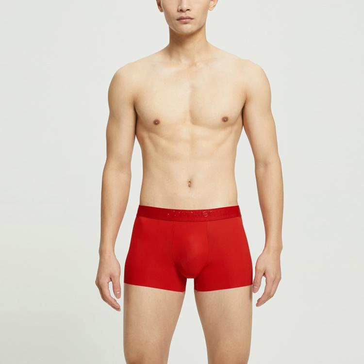 Calvin Klein Ss22 Black Label Series Seamless Silicone Solid Color Letter High Elastic Cool Feeling Boxer Briefs Men Underwear Red NB3098-XNL