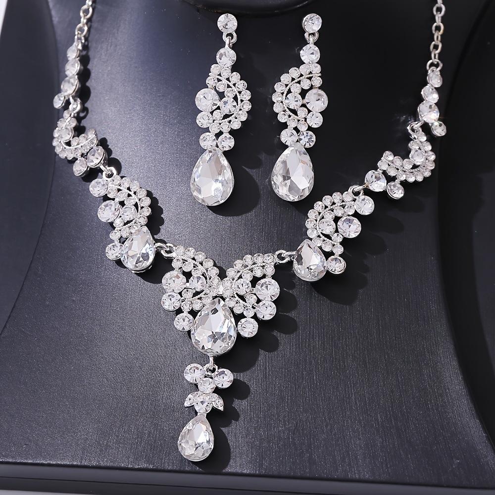 [Small batch customization] Cross-border exquisite bridal jewelry two-piece party dress wedding collarbone necklace earrings