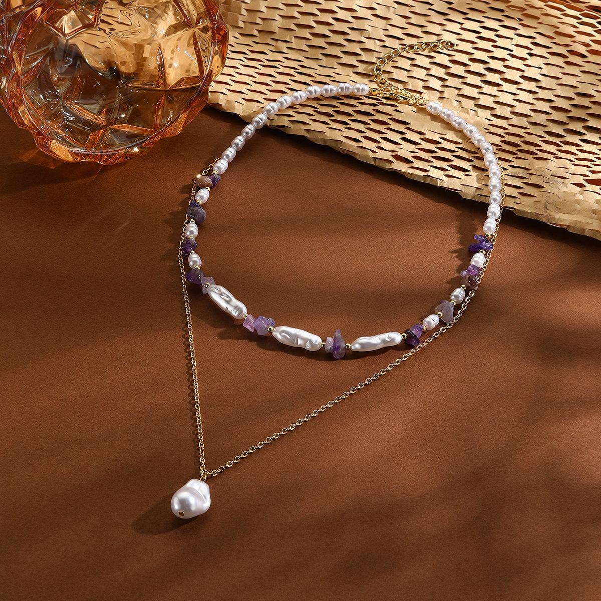 

Взрывы кулон новое ожерелье гравий двойное ожерелье ins жемчужное ожерелье фиолетовый