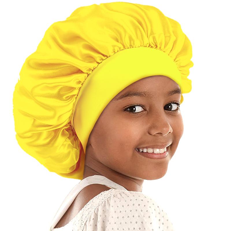 Kids Sleeping Cap Satin Night Sleep Cap Wide Band Elastic Turban Headwear Bonnet Hair Care Cap Infant Bonnet Toddler Hat
