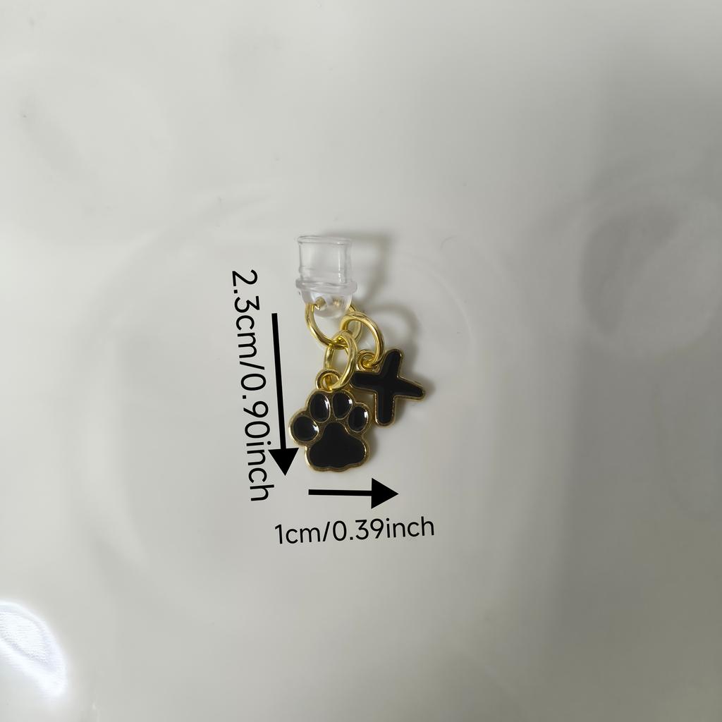 1 Black Cat Paw Animal-shaped Phone Dust Plug with Letters, Suitable for IPhone/Type-C Interface Dust Plugs, DIY Phone Decoration and Protection