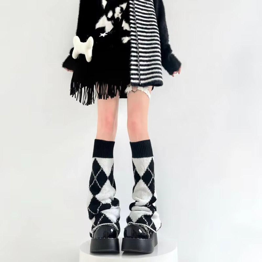 Gothic Cross Knitted Socks Star Pattern Leg Cover Socks Long Socks Boot Cuffs Kawaii Style