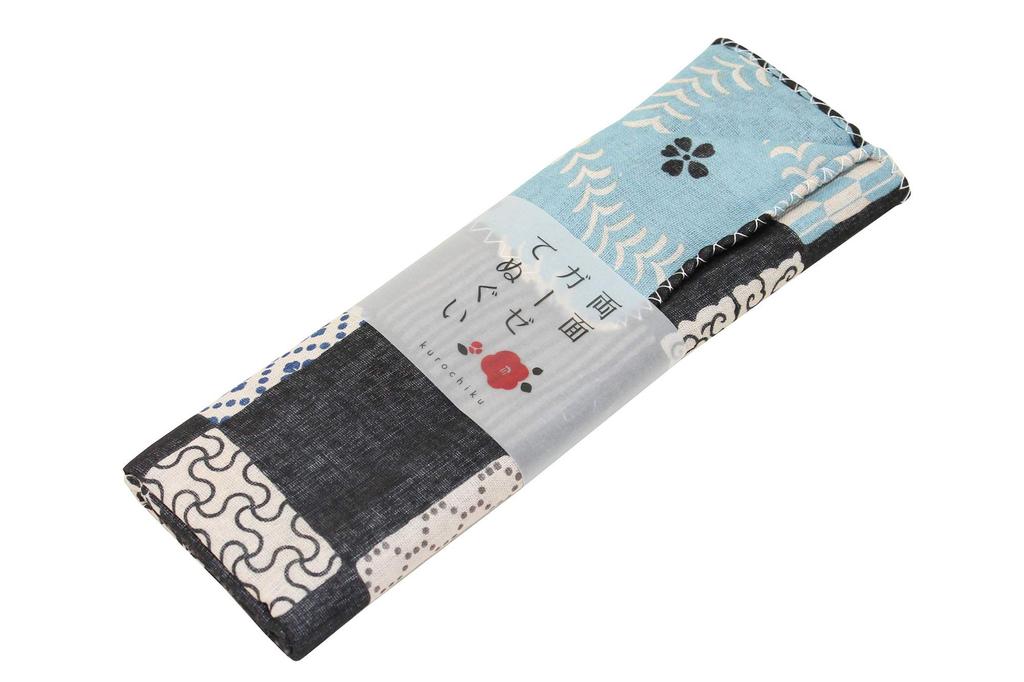 Kurochiku Gauze Hand Checkered Komon Cotton Double-Sided Towel, Pattern, 100%