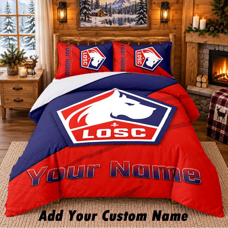 LOSC Lille Pattern Bedding 3Pcs Set Custom Name, Bed Sheet And Pillowcases For Home Bedroom