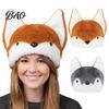 Versatile Wearable Plush Hat Animal Hat, Fox And Wolf Double-sided with 3D Ears, Soft Winter Cap Fuzzy Warm Cute for Men Women Cosplay Party
