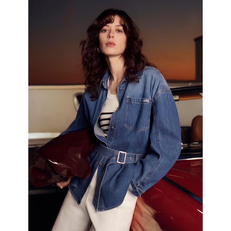 ELLE French Retro Denim Shirt Jacket M джинсовый синий