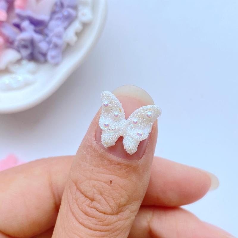 50Pcs New Cute Mini 12*14mm Shiny Butterfly Flat Back Resin Nail Enhancement  Jewelry Craft Decoration Accessorie