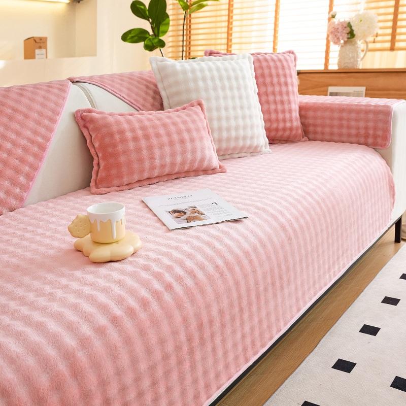 Plush Sofa Cover Thickened Warm Non-Slip Living Room Sofa Cushion Plaid Skin-Friendly Velvet Sofa Backrest Armrest Towels