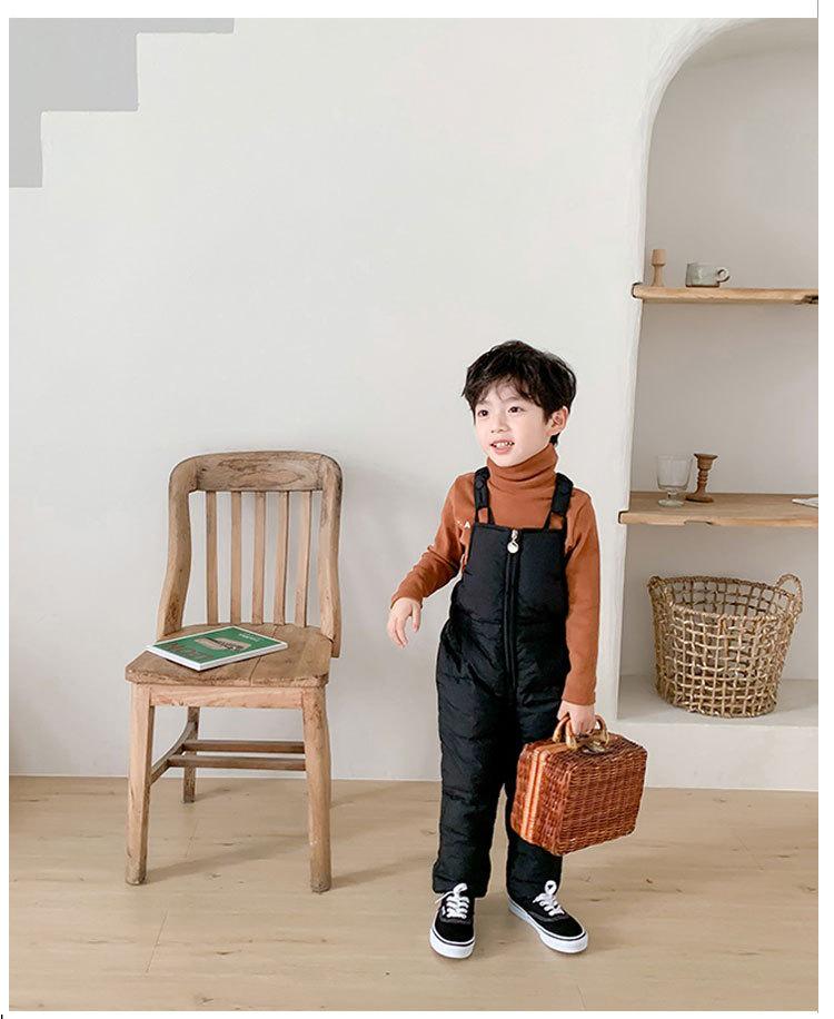 2026 Kids' Down Cotton Pants: Warm Autumn/Winter Overalls for Boys & Girls, Solid Colors.