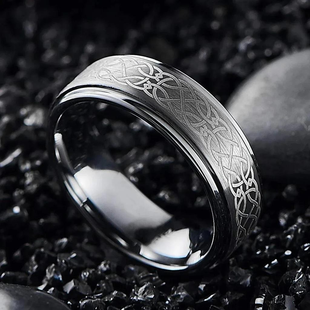 Fashion 8mm Men Stainless Steel Celtic Knot Rings Viking Infinity Intertwined Cross Rings for Men Wedding Band Jewelry Gifts