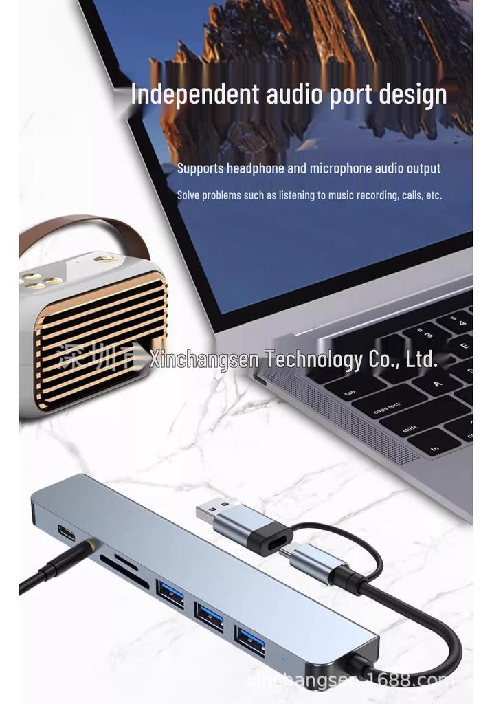 8-in-1 High-Speed USB Splitter & Audio Hub Dual-Head Multi-function Docking Station