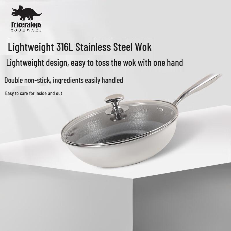 Triceratops 316 Stainless Steel Non-stick Wok, 32cm