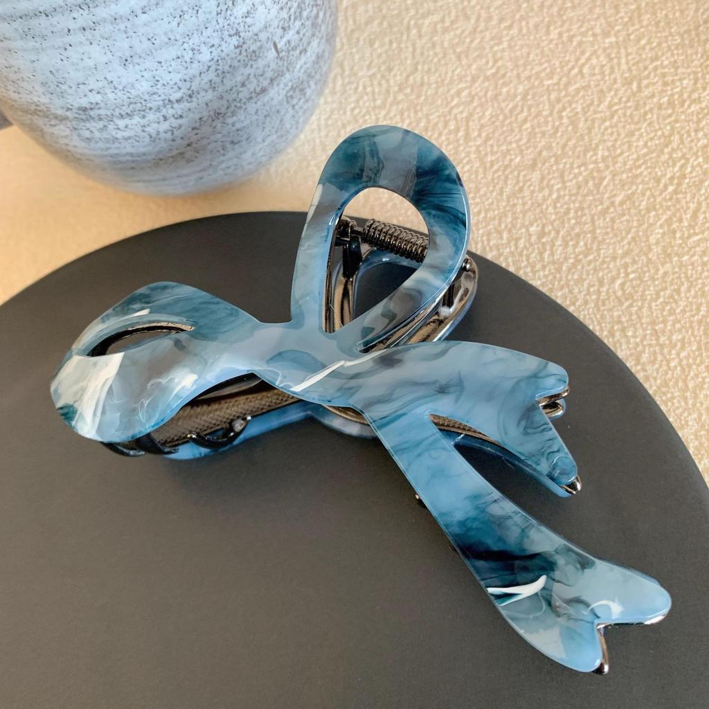 High-End Metal Acetate Ash Blue Hair Clip: Women's Elegant Large Shark Clip Headdress