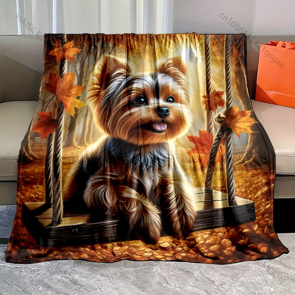 

Fall Themed Puppy on A Swing Print Blanket Warm Soft Luxury Gift for Child Adults Suitable for Home Sofa Bed Travel Camping 75x100cm