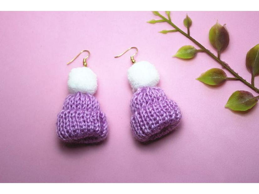 Chapéu de Lã de Inverno Menglei com Pompom Brincos - Acessórios de Joias de Orelha de Natal