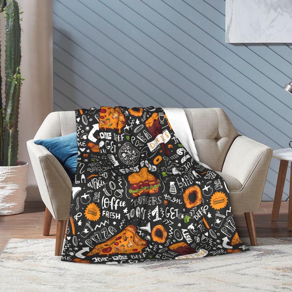 Fast Food Yummy Burger Pizza Doughnut Blankets Coral Fleece Plush All Season  Multi-function Soft Throw Blanket for Sofa