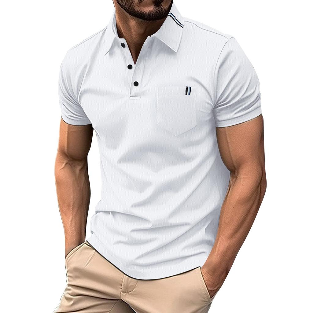 Men's Solid Color Short Sleeve Lapel Shirt Men's Casual Fashion Shirt