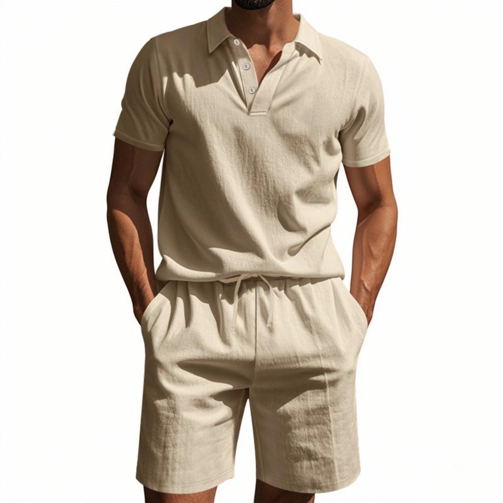 Men's 2 Pieces Linen Set Summer Beach Outfits Casual Short Sleeve Shirts And  Vacation Shorts