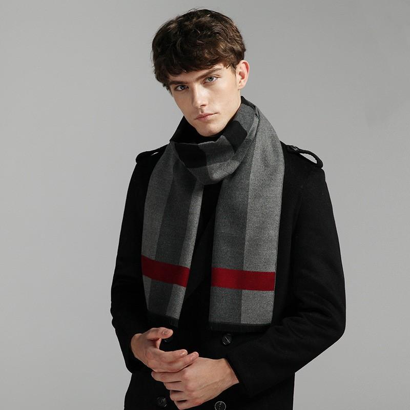Plaid Men Scarf Winter Cashmere Warm Neckerchief Men'S Scarves Business Long Pashmina Shawl Christmas Gifts For Man