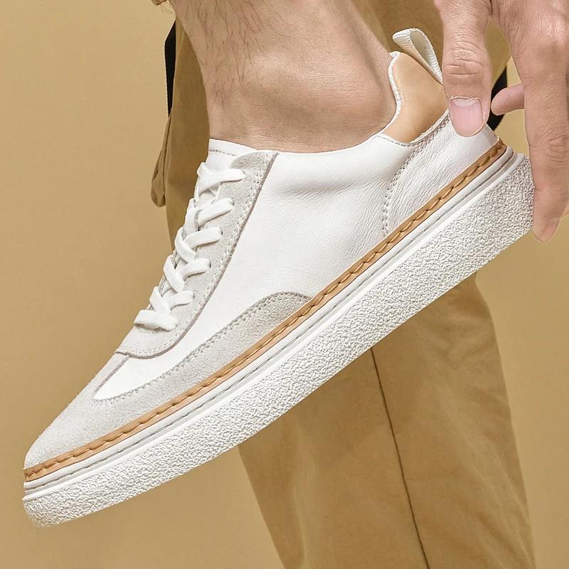 Italian Mens Shoes Genuine Leather Luxury Casual Shoes Comfy Breathable Tennis Sneakers High Quality Walking Non-Slip Shoes New