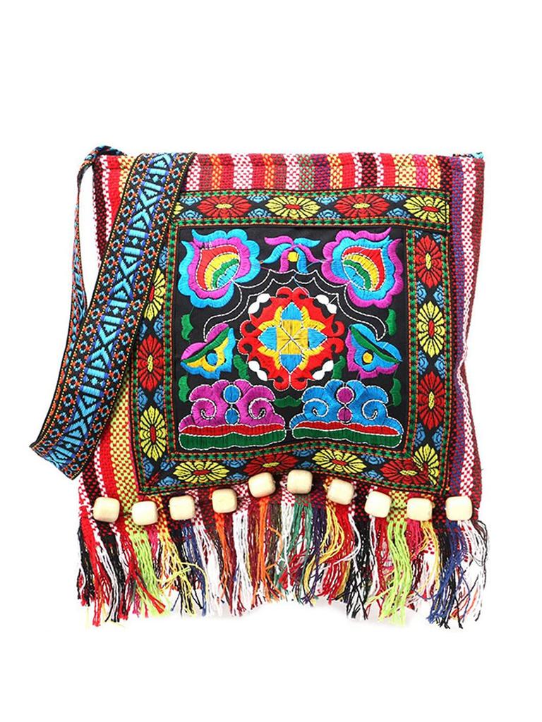 Bohemian Embroidered Crossbody Bag With Tassels For Daily Casual Wear