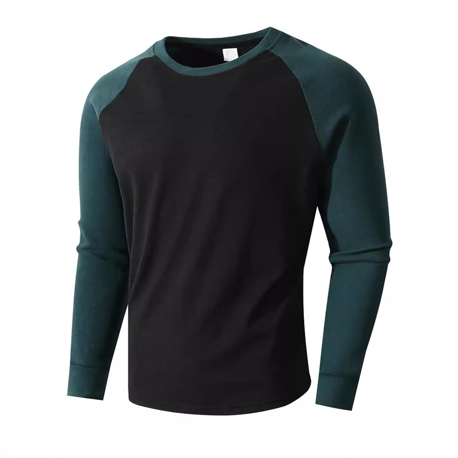 

Men s Slim Fit Casual Sports Round Neck Long Sleeve Colorblock Pullover Bottoming Long Sleeve Top L чёрный