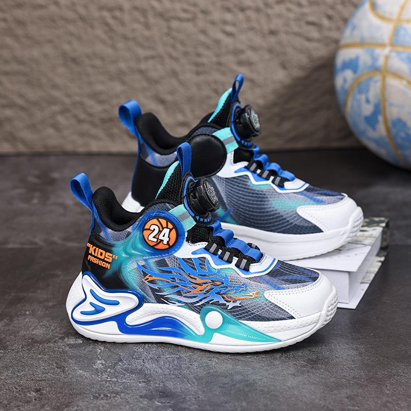 Classmate boys basketball shoes 6-12 years old 2025 double mesh breathable wear-resistant boys students sneakers button shoes tide