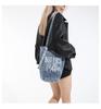 Retro Washed Denim Crossbody Handbag - Large Capacity, Printed Single-Shoulder Bag