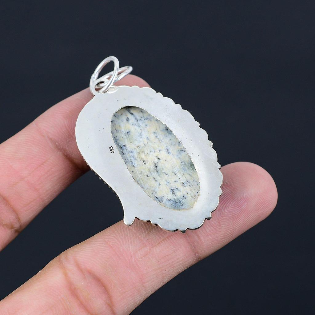 Ciondolo in Pietra Naturale Jasper K2 Fatto a Mano in Argento Sterling 925 Gioielli Indiani