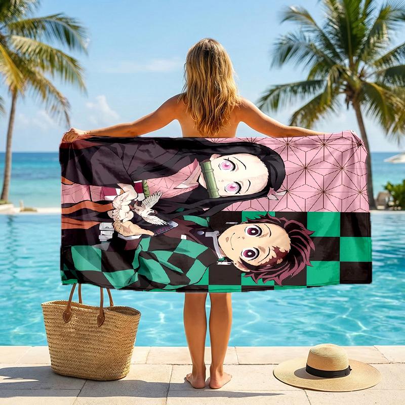 Tanjirou Nezuko Fashion Beach Towel: Ideal for Summer Adventures Soft, absorbent and quick drying suitable for swimming and bathing