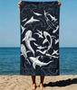 Serviette de Plage Rayée Silhouette de Requin Microfibre Sans Sable Séchage Rapide Impression Vie Marine Noir et Blanc Douce Absorbante pour l'Été et la Piscine