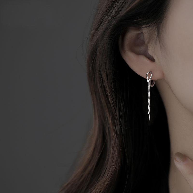 LByzHan 925 Silver Box Chain Tassel Hoop Earrings For Women Minimalist Wedding Jewelry Gift