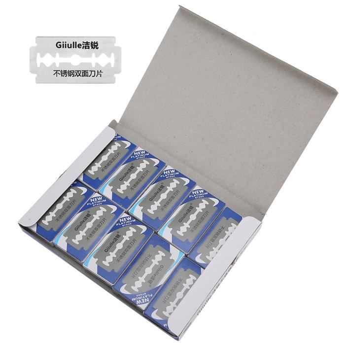 100 Lames de Rasoir en Acier Inoxydable Outil de Rasage de Barbe à Double Tranchant pour Hommes