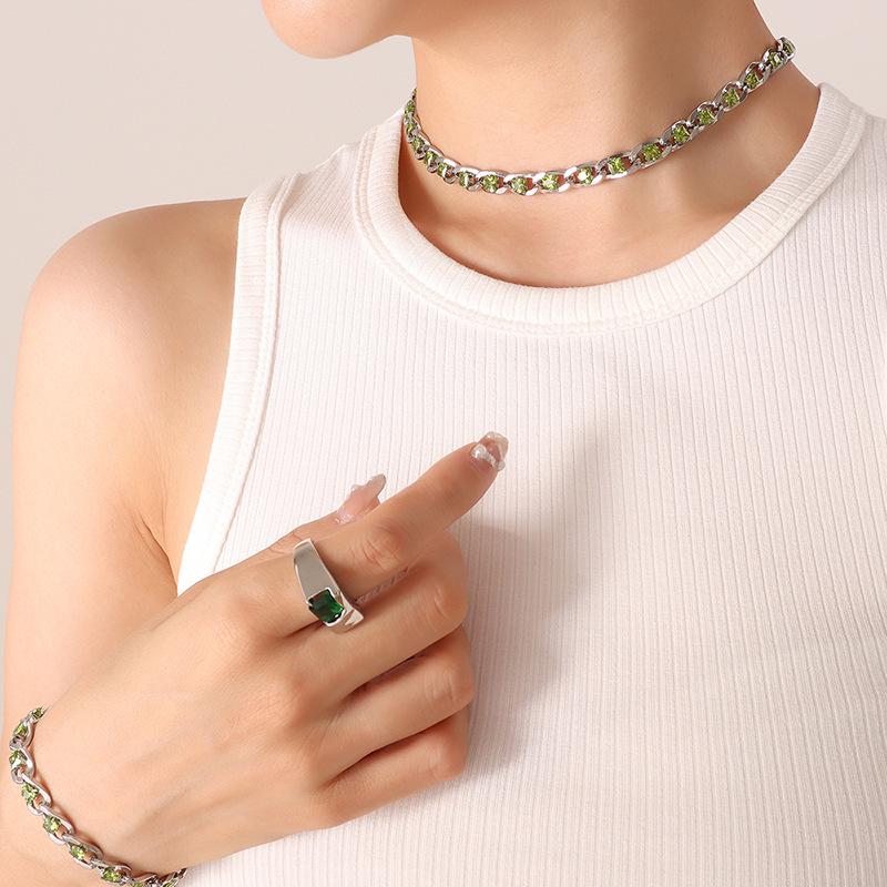 European Style Colorful Cubic Zirconia Jewelry Set with Diamond-Studded Necklace, Light Luxury Bracelet, and Exquisite Earrings