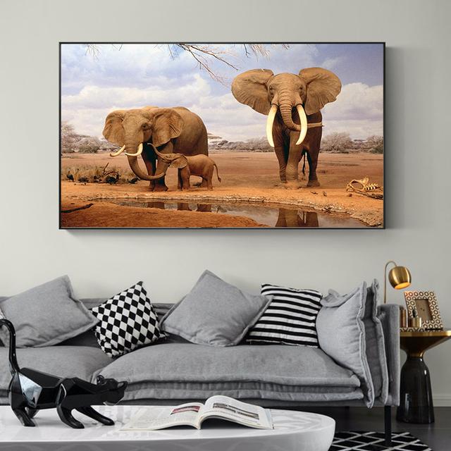 African Elephant Painting Landscape Animal Wall Art Print Elephant Poster Wall Picture for Living Room Bedroom Home Decor