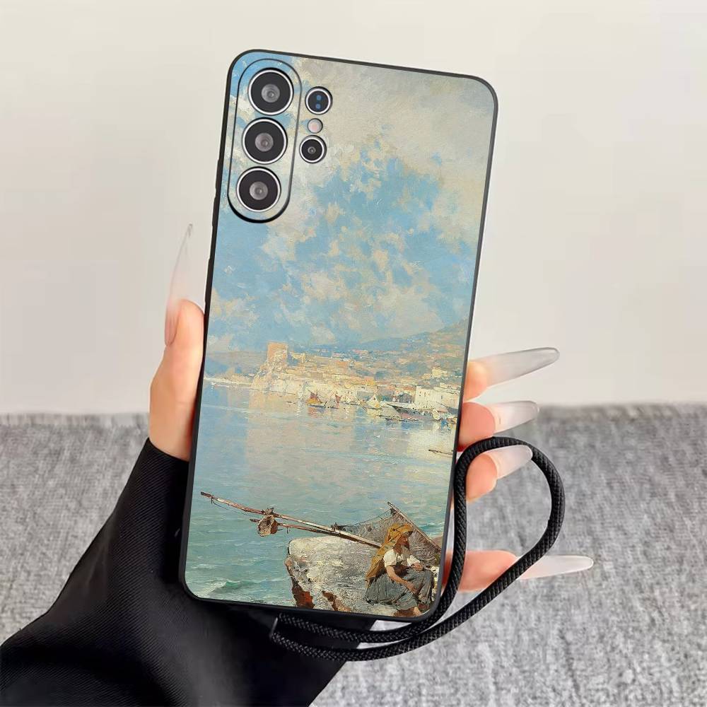 Landscape oil painting Phone Case For Samsung S25,S24,S21,S22,S23,S30,Ultra,S20,Plus,Fe,Lite,Note,10,Black Cover