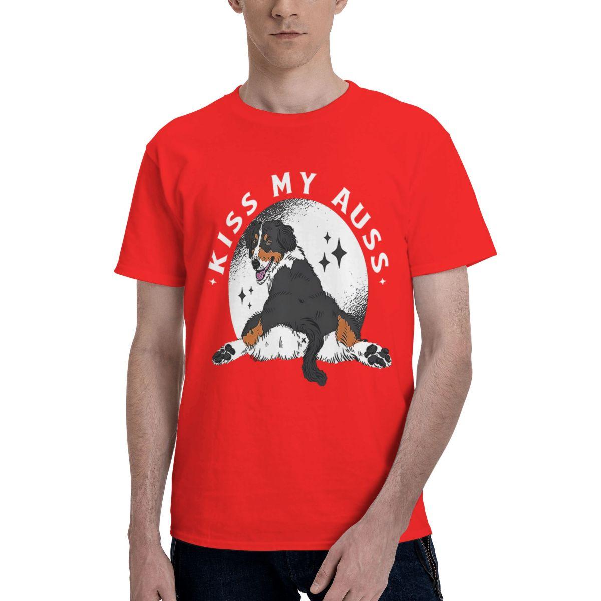 

Kiss My Auss Aussie Australian Shepherd 100 Cotton Casual Breathable Confortable Top Designer Clothes Men Mens Wear S