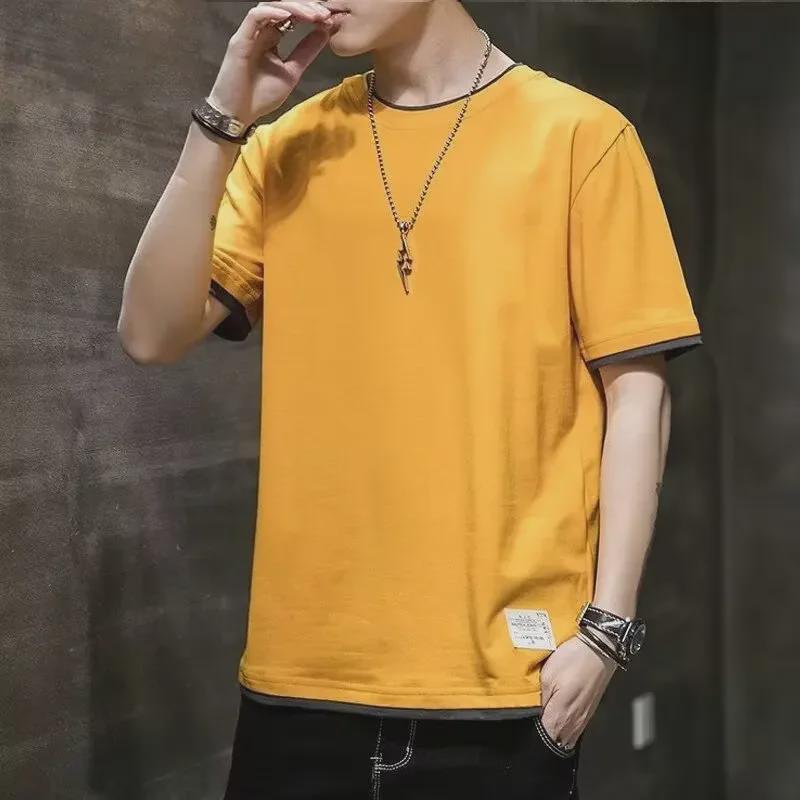 2024 Men's Trendy Colorblock Round Neck Loose-Fit T-shirt - Short Sleeve