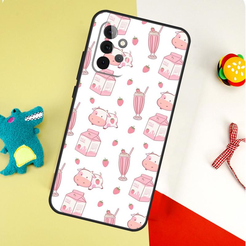 Kawaii Strawberry Milk For Samsung Galaxy A22 A32 A52 A54 A34 A14 A55 A35 A15 A53 A33 A13 A05 A06 A16 Phone Case