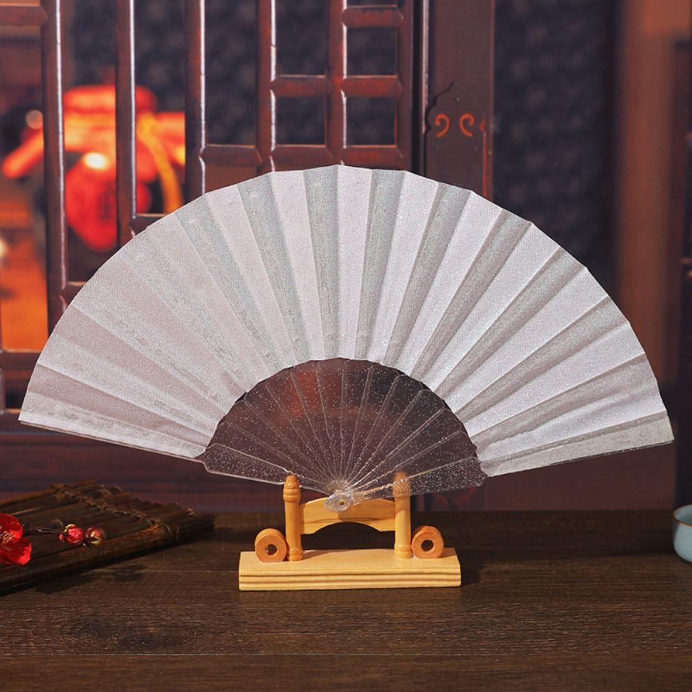 Foldable Portable Folding Fan Plastic Plain Fabric Hand Fan Chinese Elegant Silk Fan Handheld for Weddings Travel Party Dancing